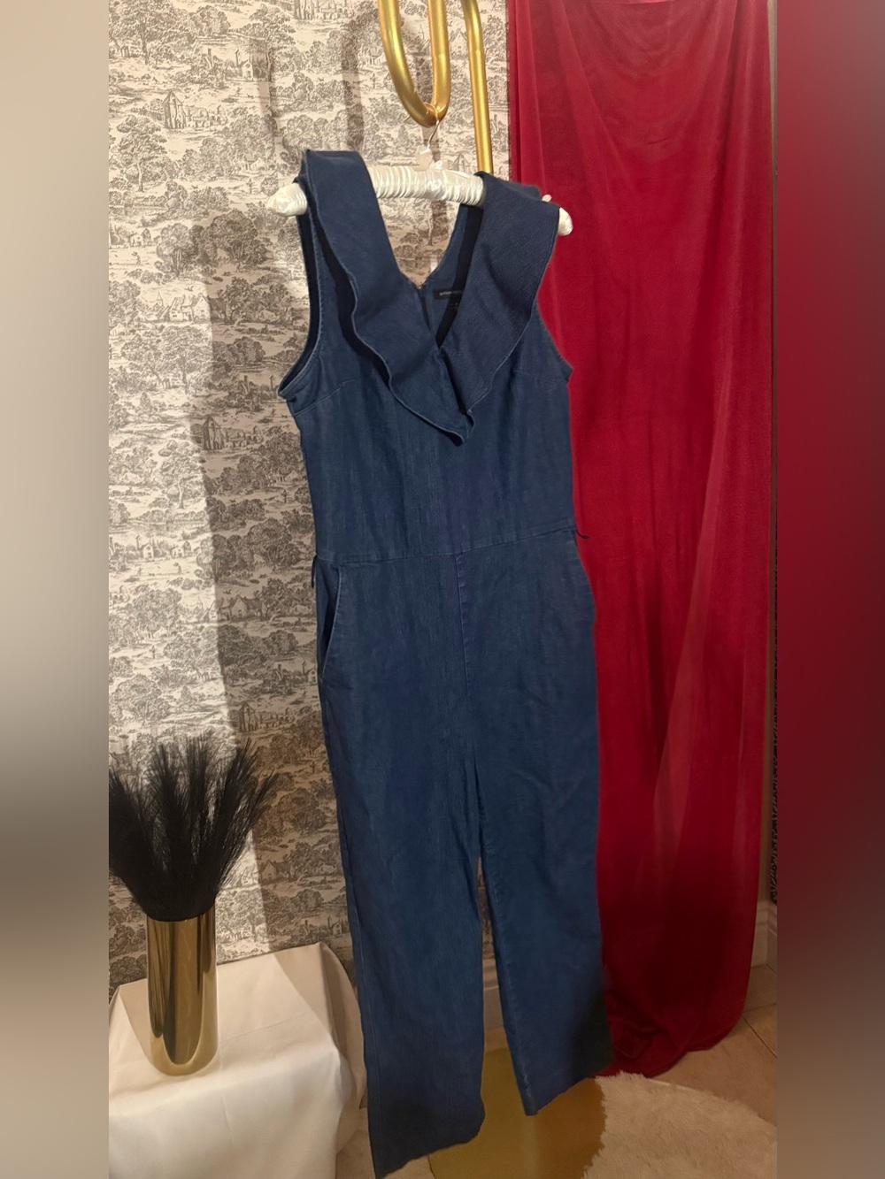 Banana Republic Navy Ruffle Neck Jumpsuit | Size 14